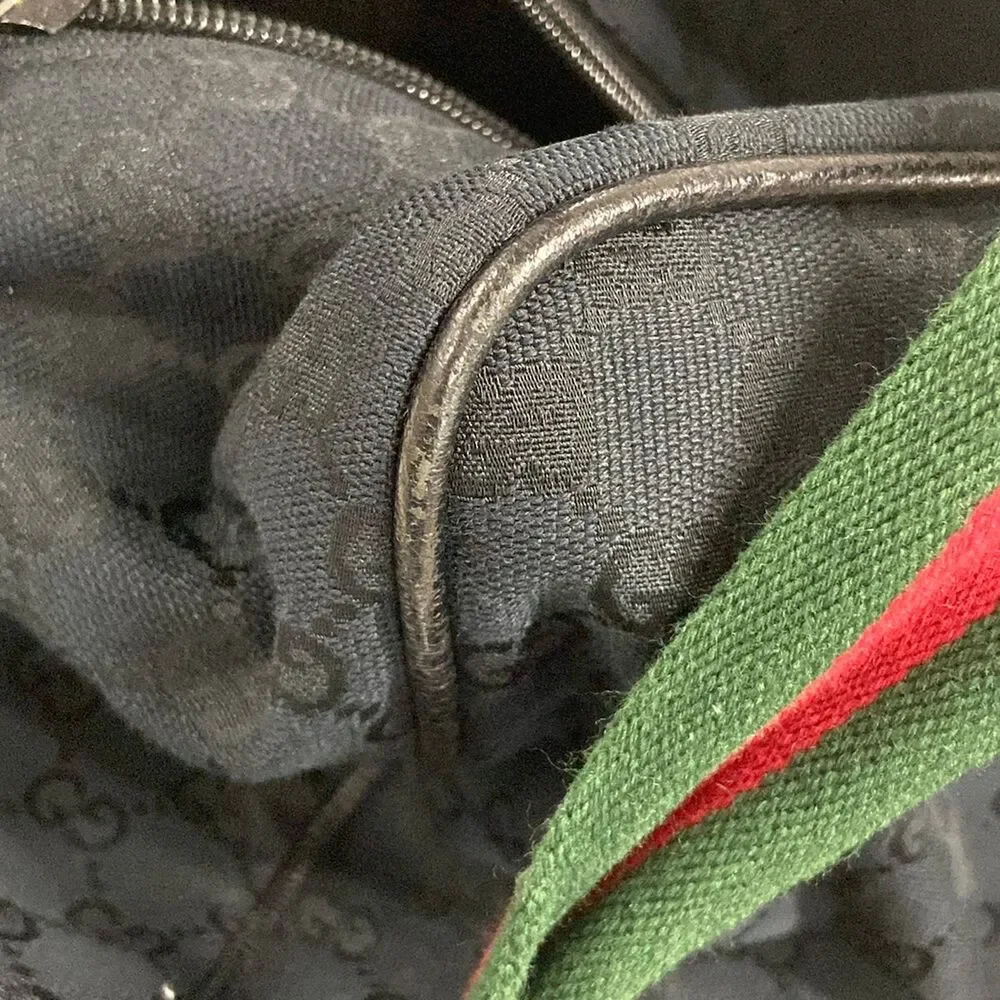 Gucci GG Pattern, Shelly (Web) Boston Bag 153240 Black Green Red Jacquard